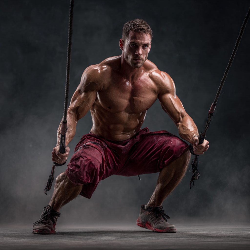 Professional athlete demonstrating functional training exercises with perfect form and athletic prowess